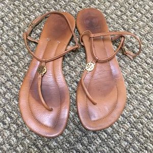 Tory Burch Emmy T-Strap Leather Sandal, Royal Tan